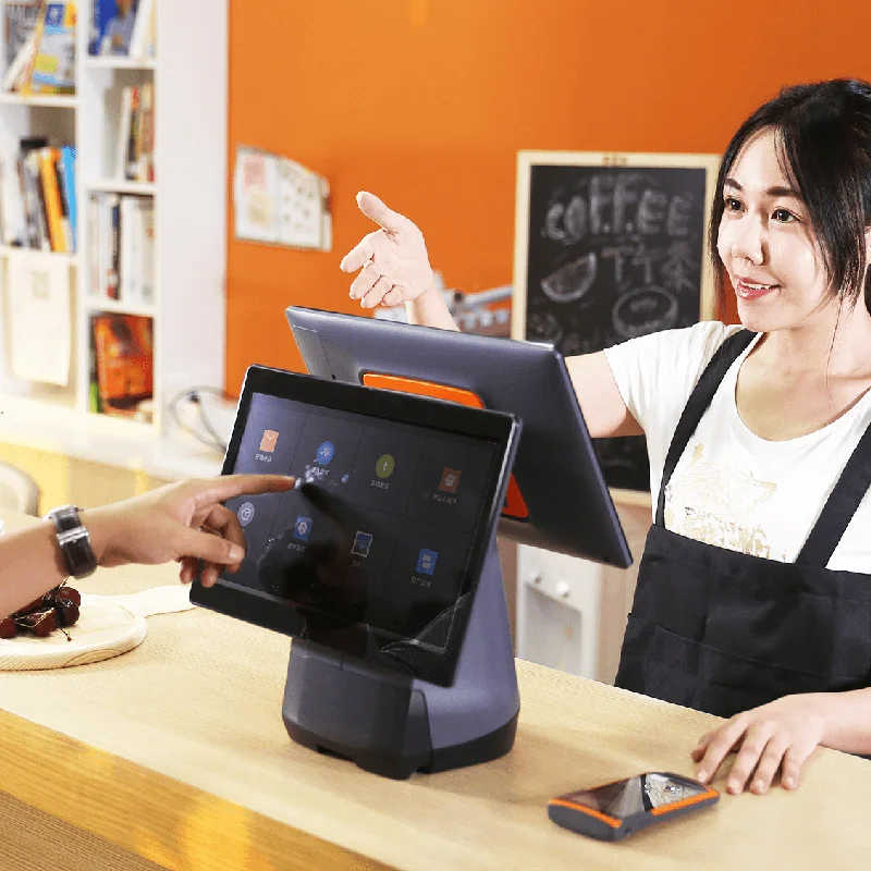 
Popular wholesale 15.6+15.6 inch Sunmi T2 pos mahine face scanning payment with printer 