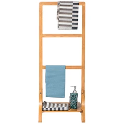 3 Tier Towel Rack Vertical Clothes Rack Freestanding with Bottom Shelf Bathroom Storage Bamboo