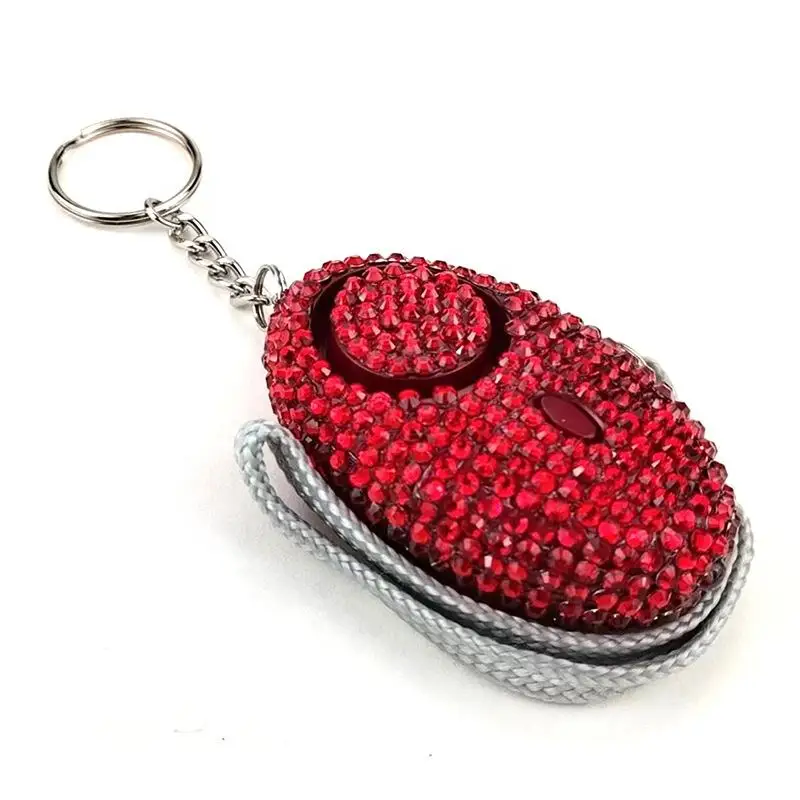 Bling Charm Alarm Key Chain Rhinestone Mini Personal Alarm Flashlight Keychains Diamond Self Defense Alarm With LED Keychain