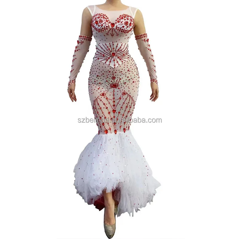 Fashion Shining crystal Dress Evening Party Wear Prom Sequins Dresses Singer dress outfits