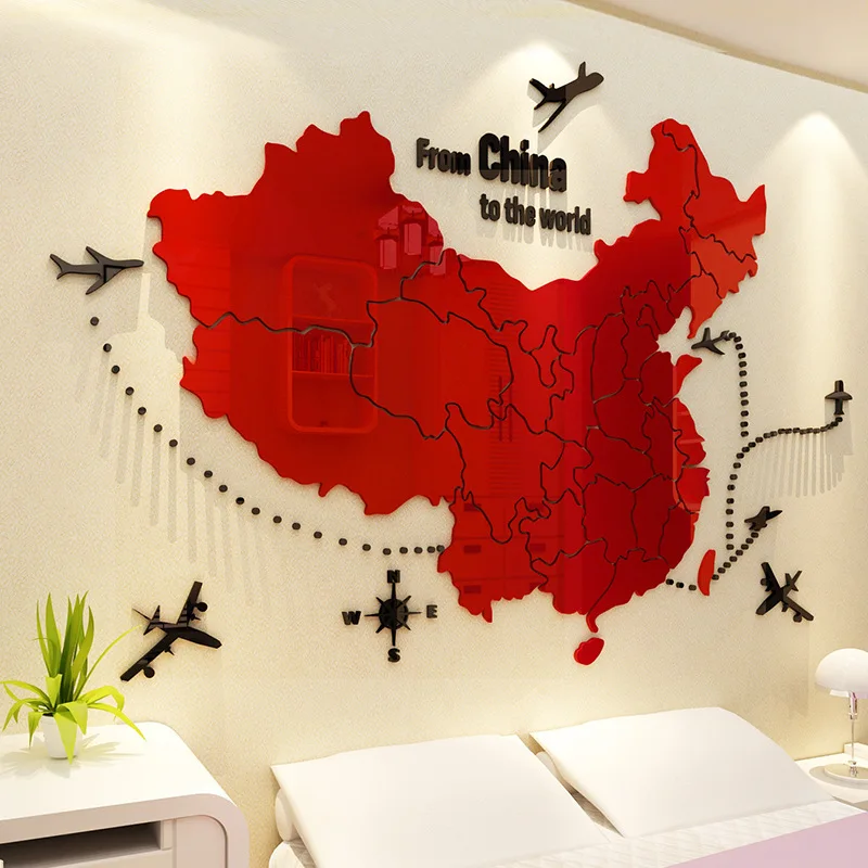 World Trip Custom Home Decoration Map Vinyl Transfer 3D Mirror Wall Sticker