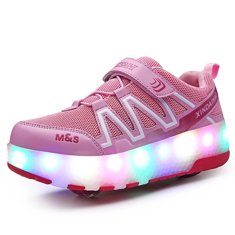 Kids Two Wheels Shoes with Lights Rechargeable Boys/Girls Roller Shoes Fashion Unisex Skate Sneakers