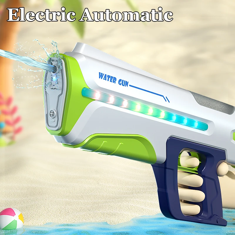 Electric 8-10M Water Gun With Cool Lights Automatic Shooting High Capacity Rechargeable Blaster Water Gun Toys