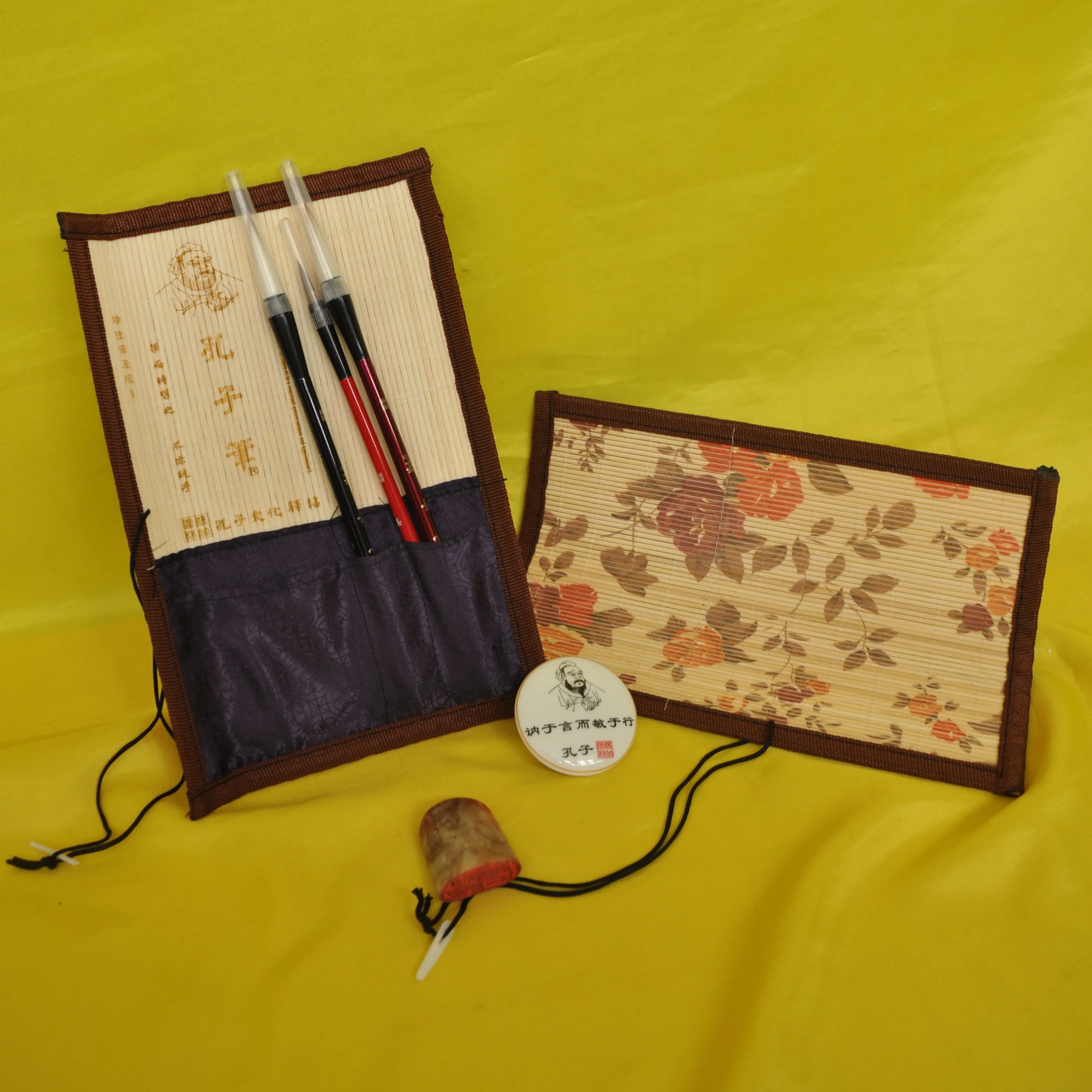 Large Medium And Small Colorful Handled Chinese Bamboo Calligraphy Brushes Top Quality 8Pcs Antique Chinese Calligraphy Brush