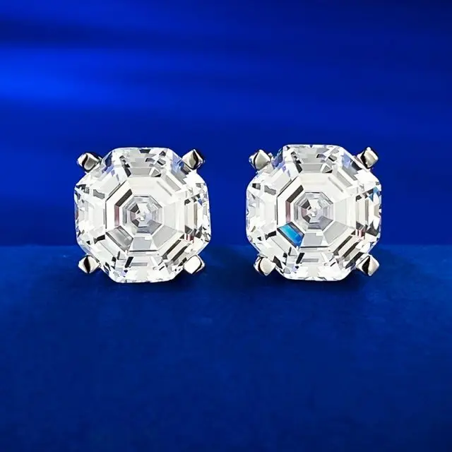 925 Sterling Silver 18K White Gold Plated Clear Yellow Asscher Cut Cubic Zirconia Stud Earrings for Women