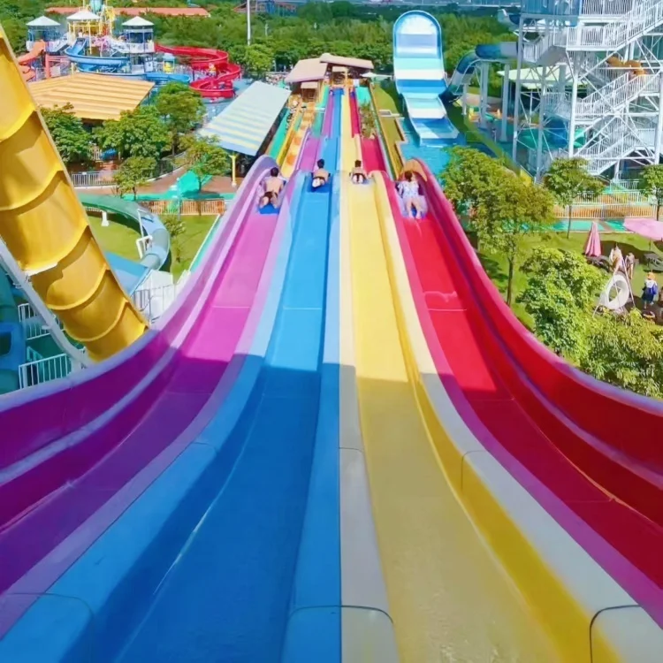 Commercial 10m High 3 Lanes Mat Racer Rainbow Water Park Slide for Hotel Resorts Outdoor Usage