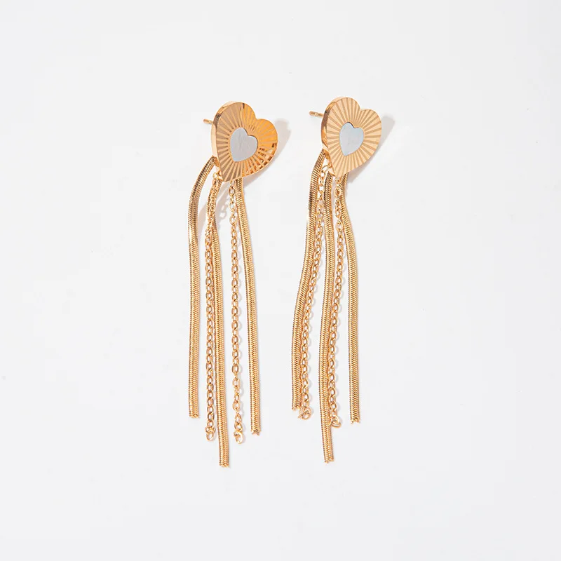 Factory Simple And Exquisite Women Tassel Drop Earrings Jewelry Love Fringed Stainless Steel Long Tassel Heart Chain Earrings