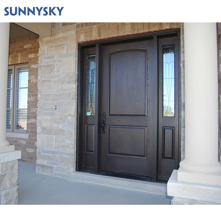 Sunnysky design Flush Design Open-pore Finish American Red Oak Solid Wooden Exterior Front Entry Door For Houses