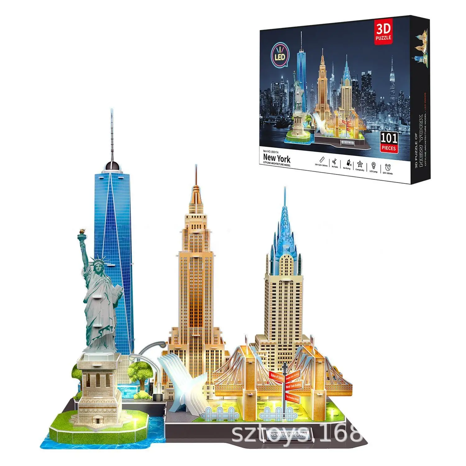 3D Building Model jigsaw paper stadium puzzles city of London and New York Cityline with LED light Architecture Crafts for gift