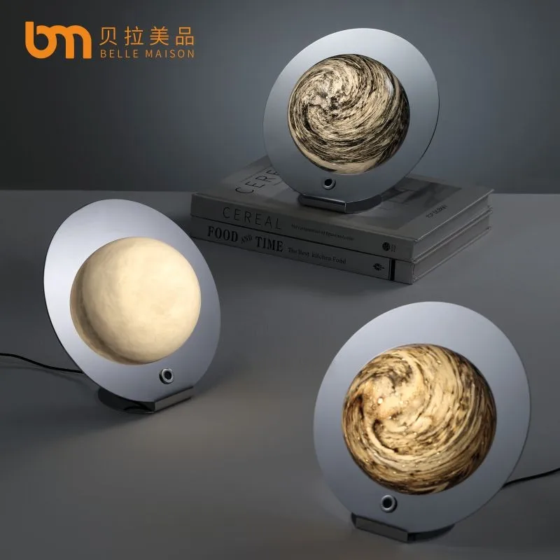 modern luxury home living room bedroom hotel guestroom decor marble round portable led table light sensor light moon light