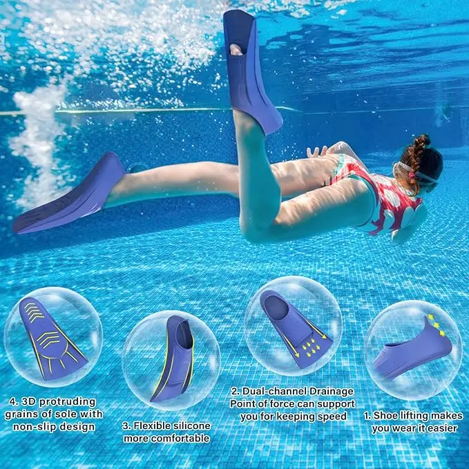 Hot Selling Professional Short Silicone Swimming Flippers for Adults and Kids Durable Diving and Scuba Gear