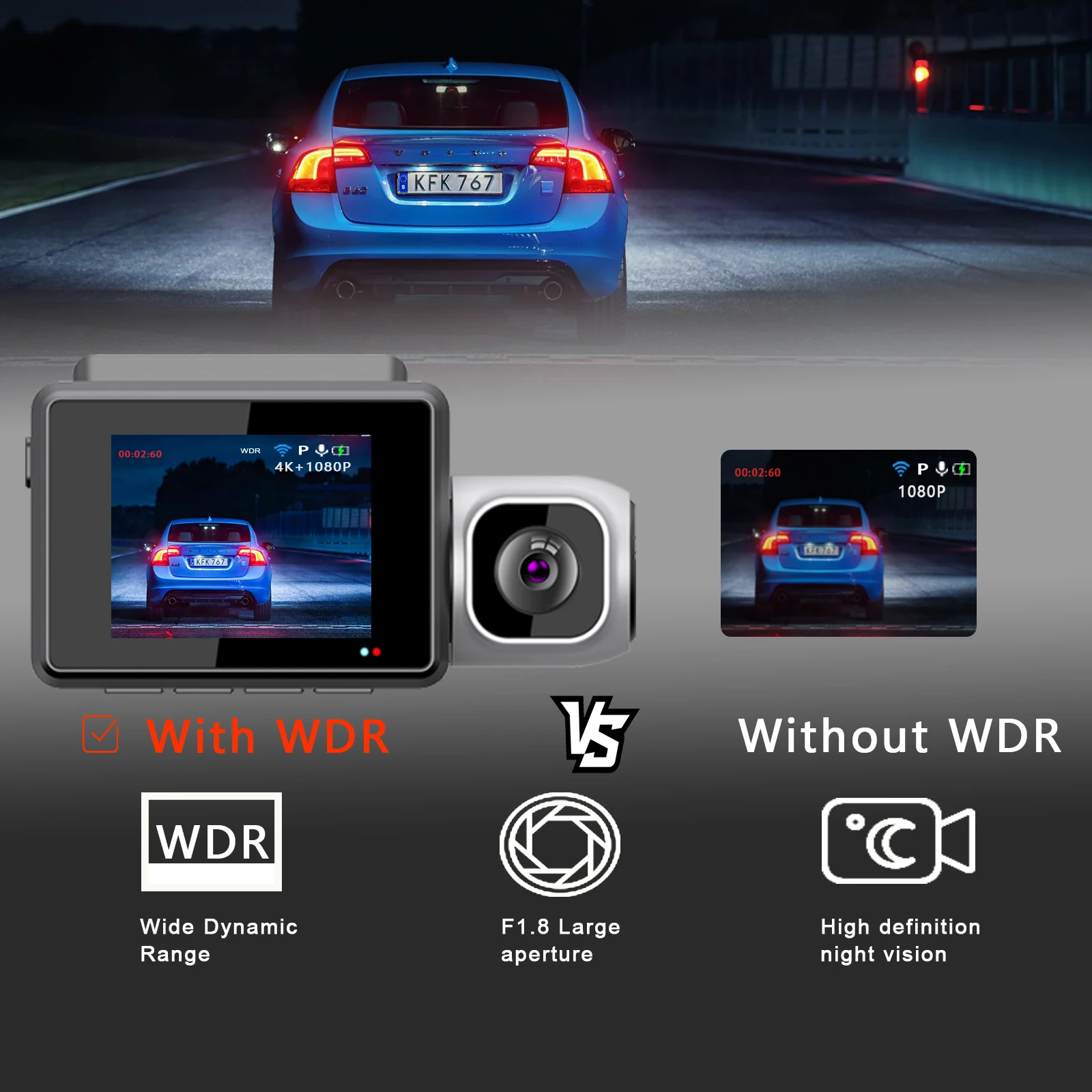 2.0-Inch 4K WiFi GPS Dashcam with Dual Sony Lenses Front & inside Video Recorder Camera Double Camera Dashcam 4K Car Black Box