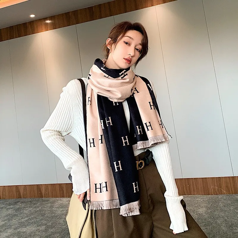 new luxury designer ladies double sided pashmina shawls fashion letter pattern scarves for women winter warm cashmere shawl