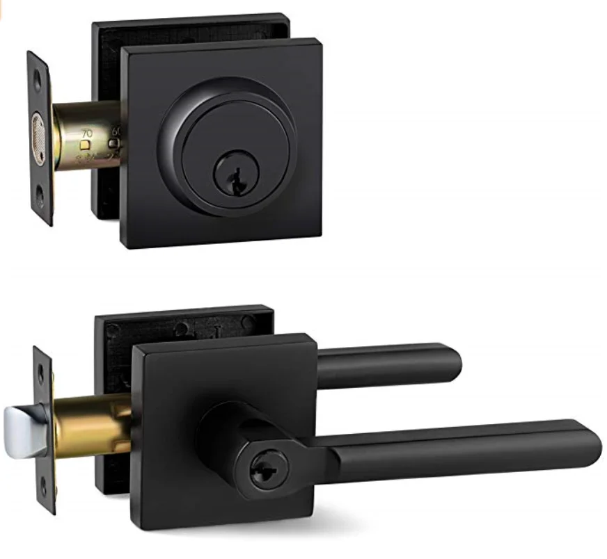 heavy duty  dead bolt gate locks   combo Matt Black zinc alloy  door handles interior lock door lever lock