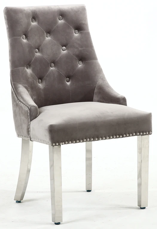 European Style Interior Furniture Stainless Steel  Brushed  Velvet Dining Chair