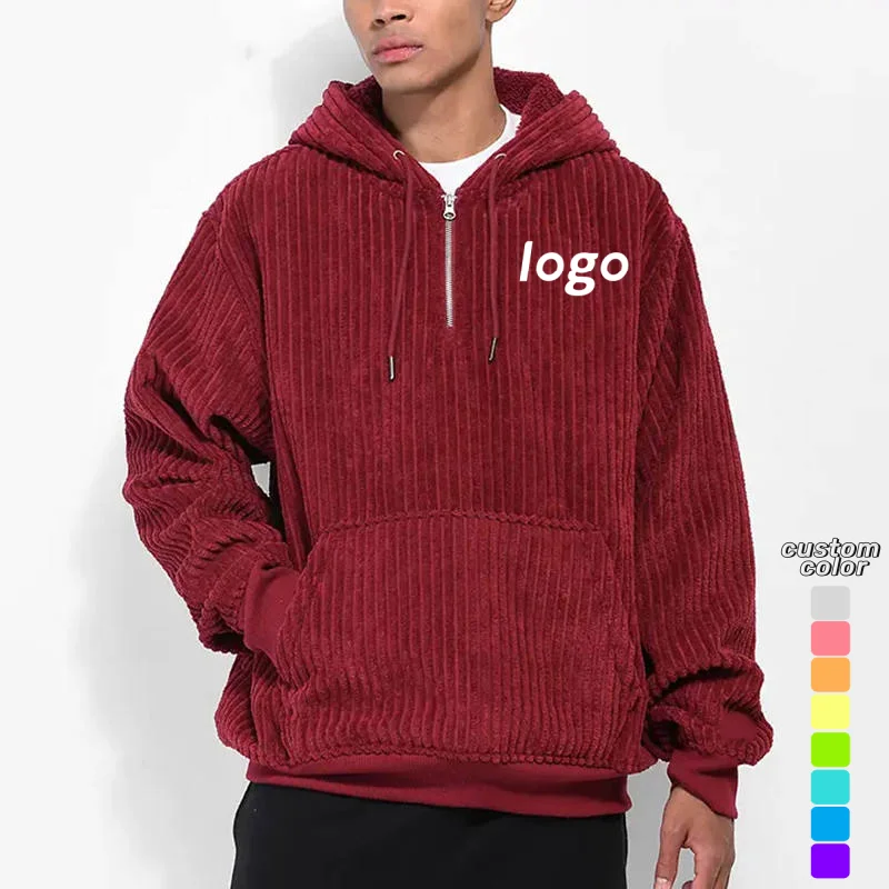 Вельветовая повседневная мужская толстовка с капюшоном из чистого хлопка