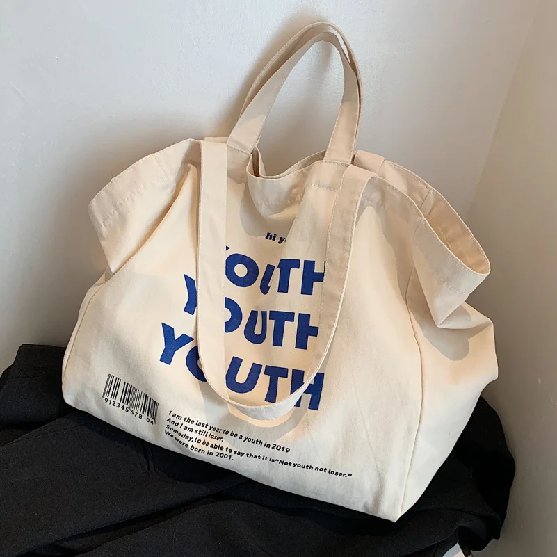 Large Capacity Thick Durable Cotton Canvas Custom Portable Shoulder Tote  Book Grocery Shopping Bag For  Kids Student