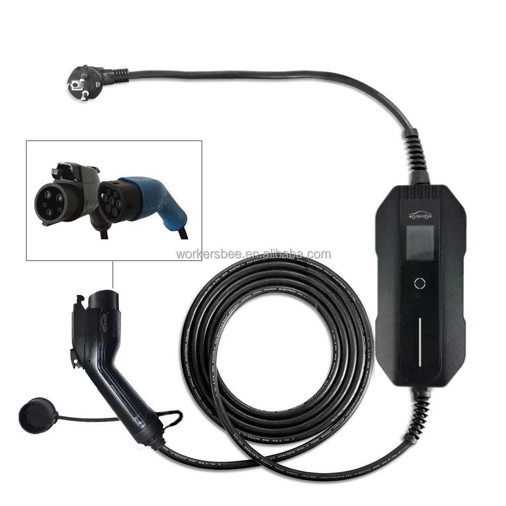 WORKERSBEE Factory Supply AC Type 1 SAE J1772 EVSE Portable IC-CPD  Mode 2 Charger/Mennekes 10A / 16A Cable Ladekabel