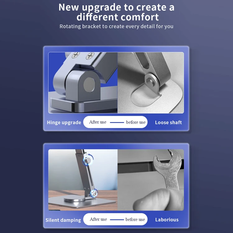 Great Roc foldable portable desktop tablet mount for Ipad height adjustable aluminum tablet stand holder with 360 rotating base