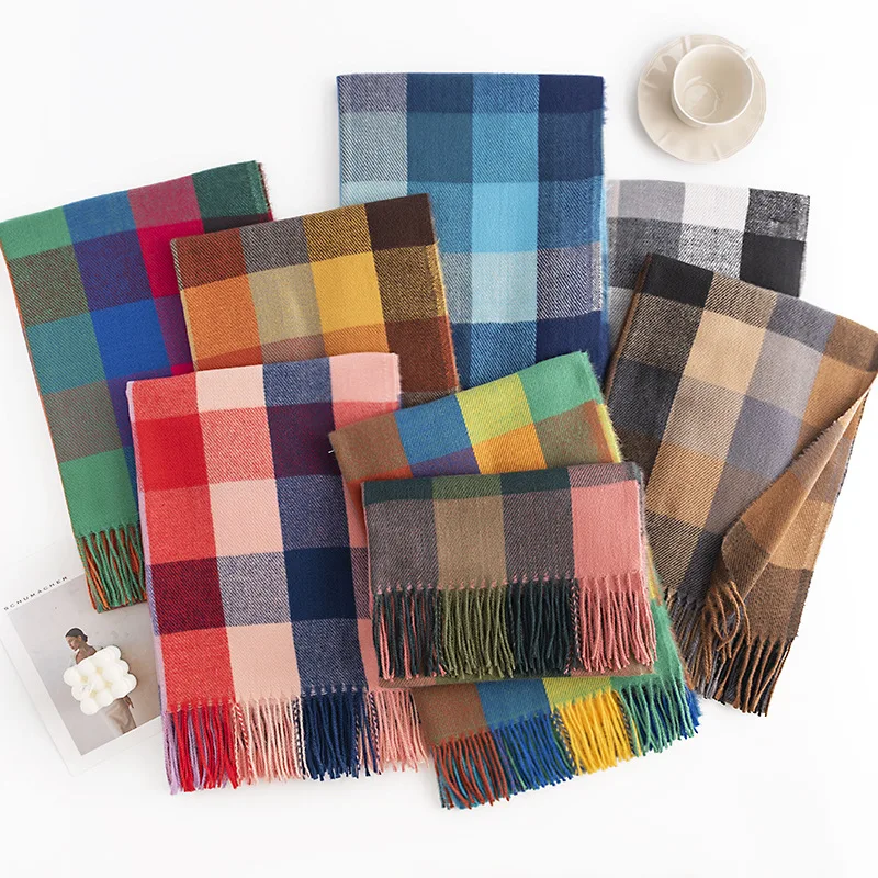 Custom Check Scarves Tassel Long Shawls Winter Imitation Cashmere Scarf Other Scarves for Men
