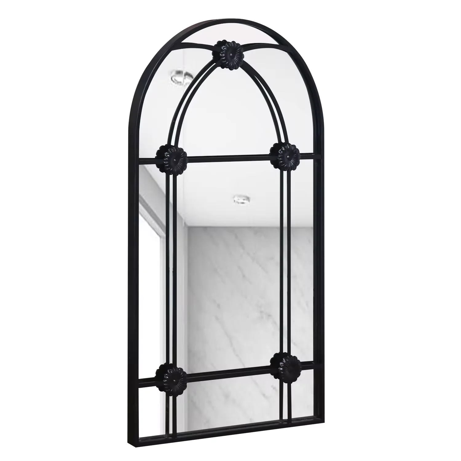 Modern large decorative Gold Black Window panel Arch Metal Framed art Mirror For Wall Decor