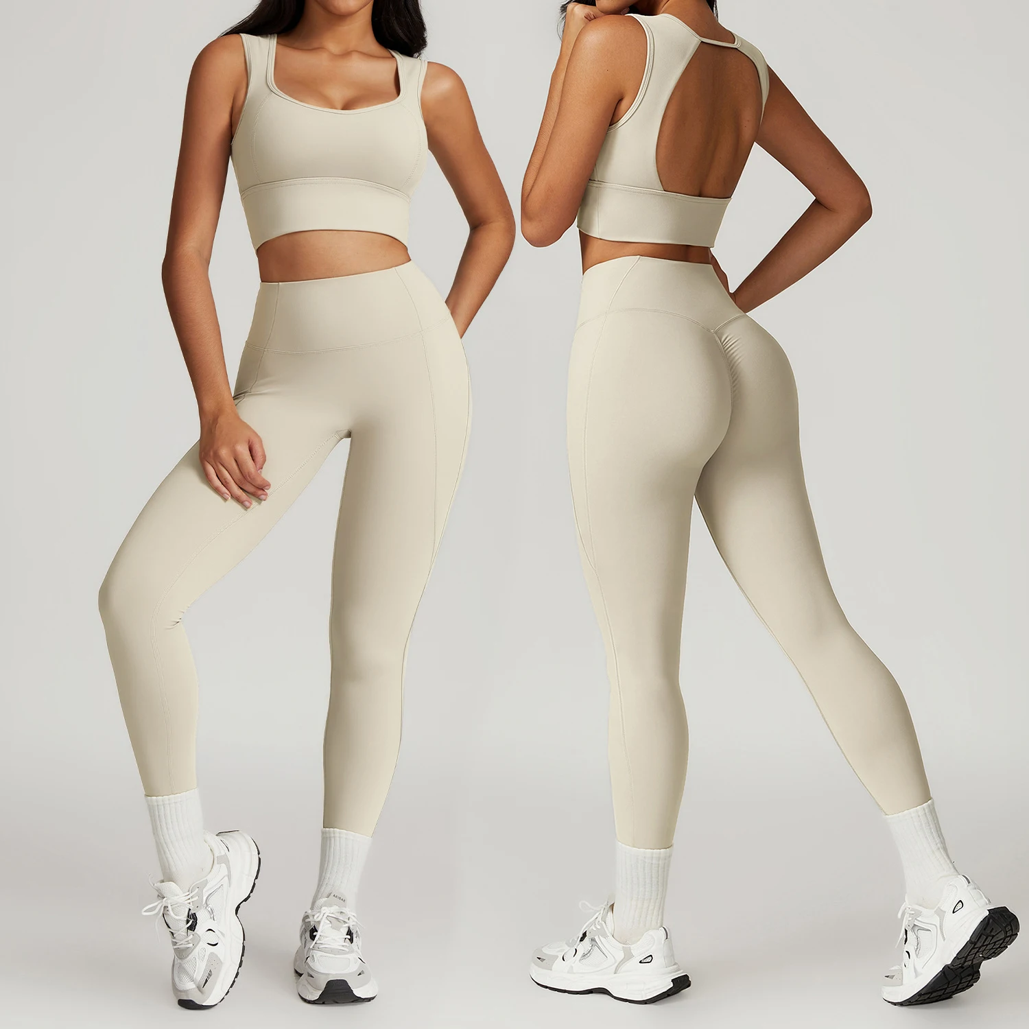 Wholesale AL O Nylon  Hollow Back Sports Bra Sets Gym Leggings Yoga Pants 2 Pieces Gym Fitness Sets For Women