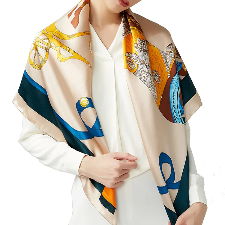 Wholesale China Fashion Accept Custom Logo Women Printed Satin Scarf Pure Silk