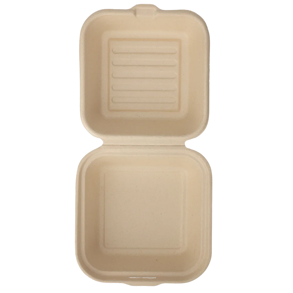 Wholesale Sugarcane Bassage Biodegradable Clamshell Packaging Disposable Food Container Lunch Burger Box