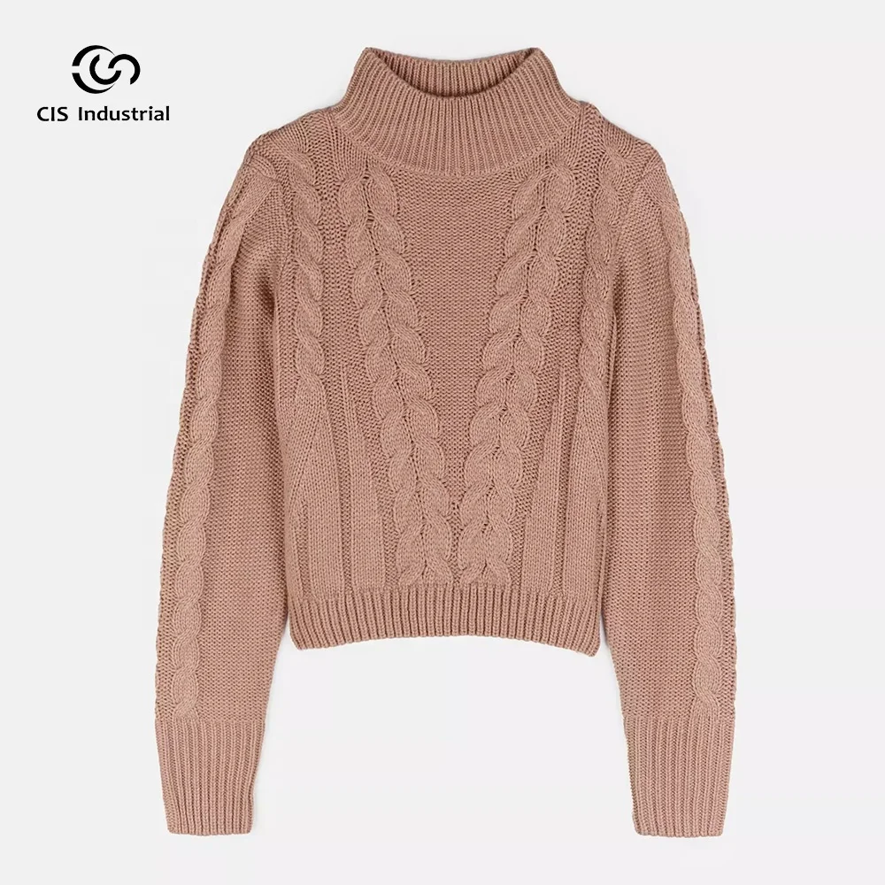 Luxury knitwear manufacturers high quality heavyweight sweaters cashmere women orange  twist texture pullover sweater custom