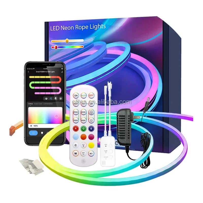 Google Alexa Smart Wifi Control LED Neon Flex Rope Strip Lights RGB Waterproof Hot Selling 16.4ft 5m IP67 Silicone 80 Magic RGB