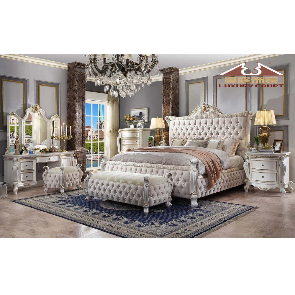 Longhao  Luxurious Italy Baroque Style Customized French Royal Style Luxury Bed room Set Antique Royal European Style Bed