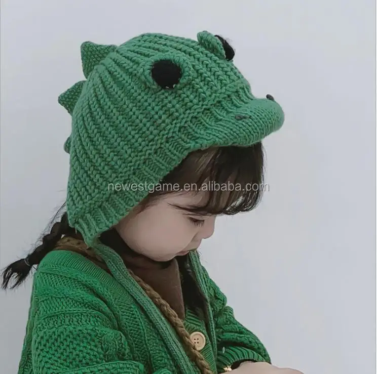 wholesale retail Baby dinosaur hat cartoon sweater caps thick warm ear cap knit hats for children baby free shipping