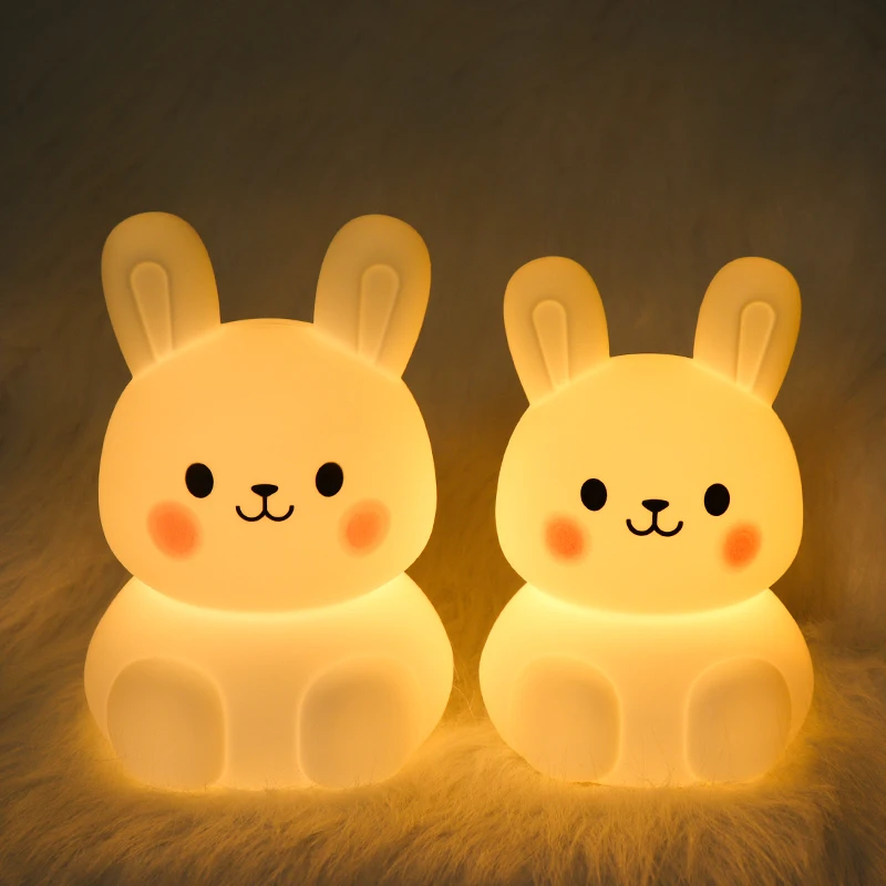 Biumart Hot Selling Products 2024 Baby Bedside Night Light USB Rechargeable Pat Dimmable RGB Cute Bunny Silicone Night Lamp