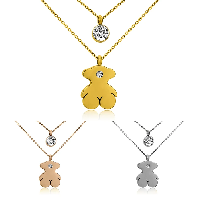
Trendy Minimalist Joyas de Acero Inoxidable Gold Earrings Necklace Fashion Bear Touse Jewelry Set 