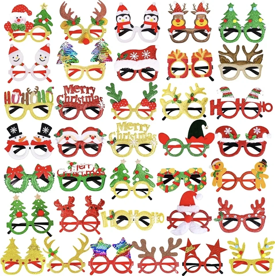 Christmas 2025 2024 New Snowman Funny Plastic Glasses Christmas Party Decorations Supplies Photo Props Wedding Kid Boy Girl