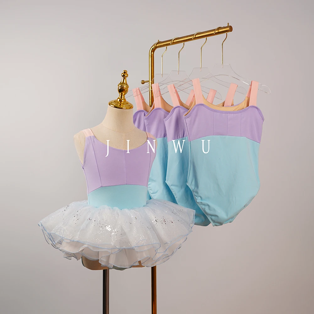 2024 new coming fashionable high quality contrast colors wide strap cotton kids girls dance wear ballet leotards