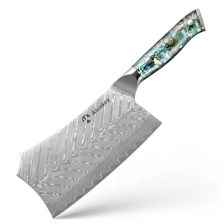 67 Layers Damascus Cleaver Knife Meat Chopping Cooking Knife With Abalone Shell Handle