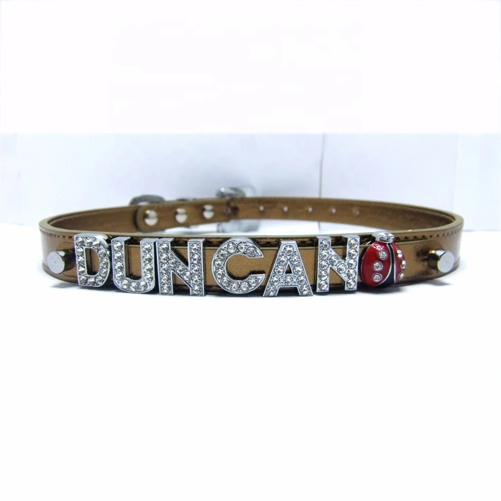 Leather PU Fancy Buckle Rhinestone Letter Dog Cat Collar