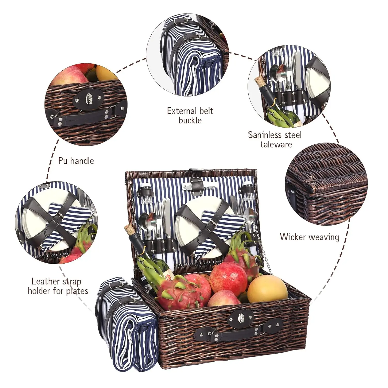 JY Rattan Willow Natural Hand Basket Outdoor Camping Basket Custom Wicker Picnic Hamper For 4 Picnic Wine Rack