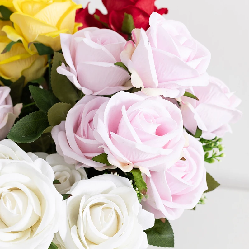 High Quality Artificial Rose Flowers 7 Heads Velvet Rose Flower Bouquet For Wedding Decoration Valentines Day