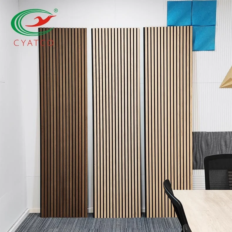Natural Oak  wooden batten acoustic felt board Easy Install Soundproofing Interior Ideas wood wall acoustic panel