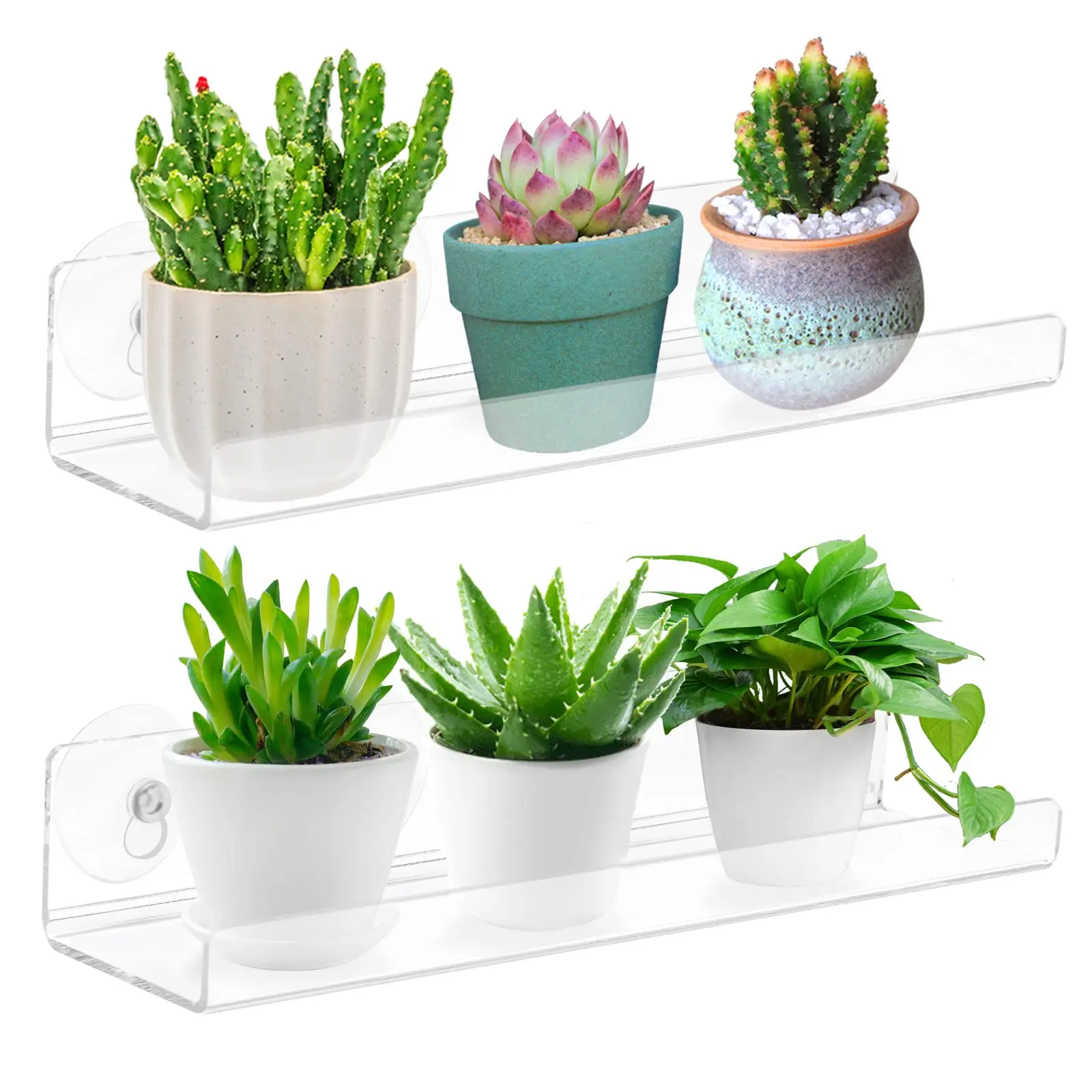 12 inch indoor acrylic window plant shelves with suction cup
