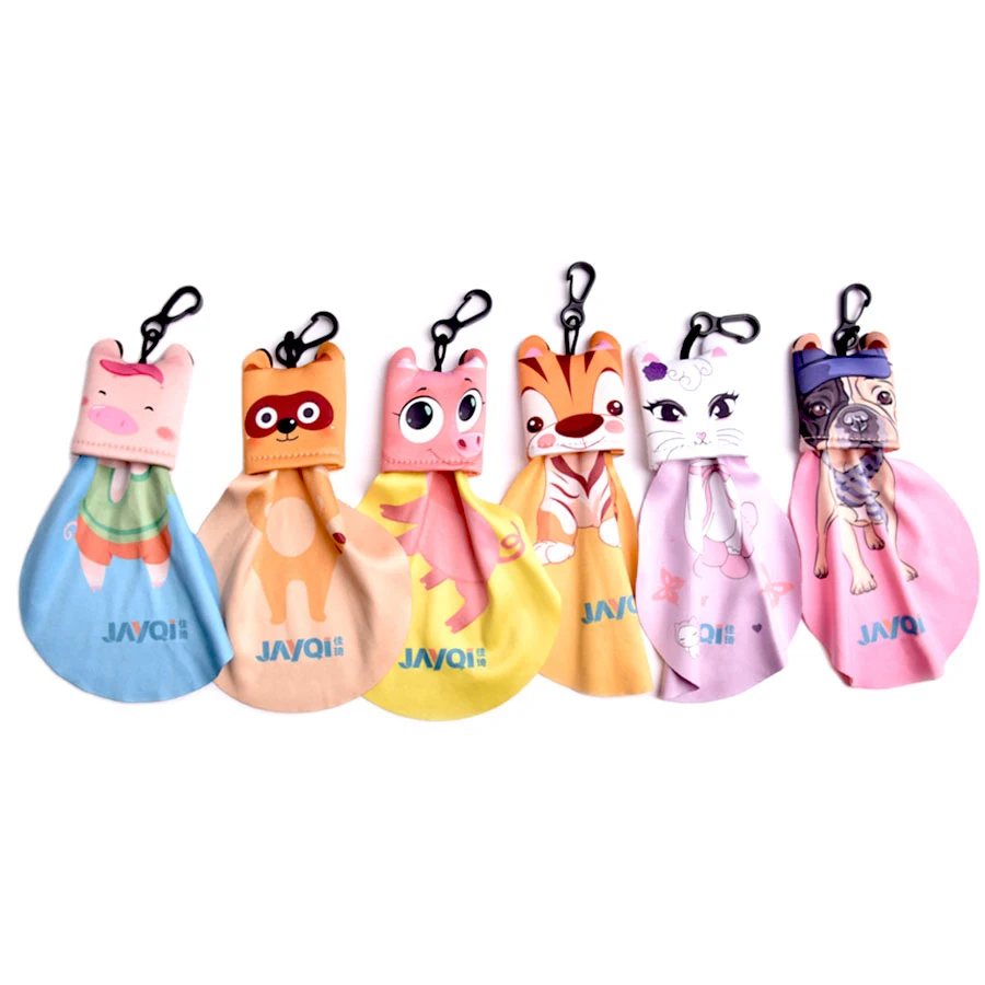 Cartoon Pattern Design Mini Glasses Cleaning Cloth with Keychain