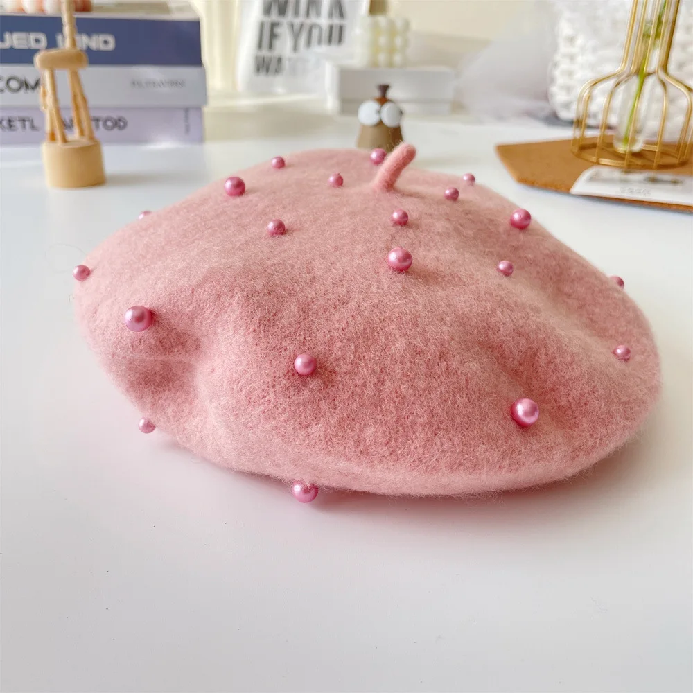 Unisex Cute Pearl Beret Beanie Hats for Kids French Fashion Style for Beach Party Travel Outdoor Use