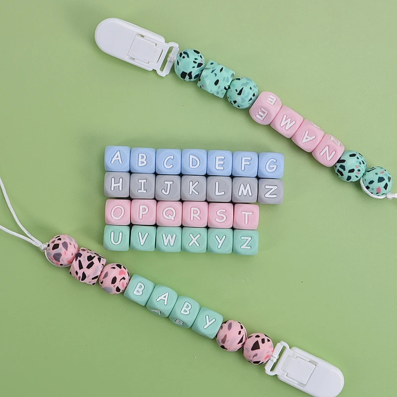 2024 Hot Selling Cute Baby Alphabet Beads Food Grade Bpa Free 12mm Baby Teething Beads Chewable Letter Beads For Pacifier Chain