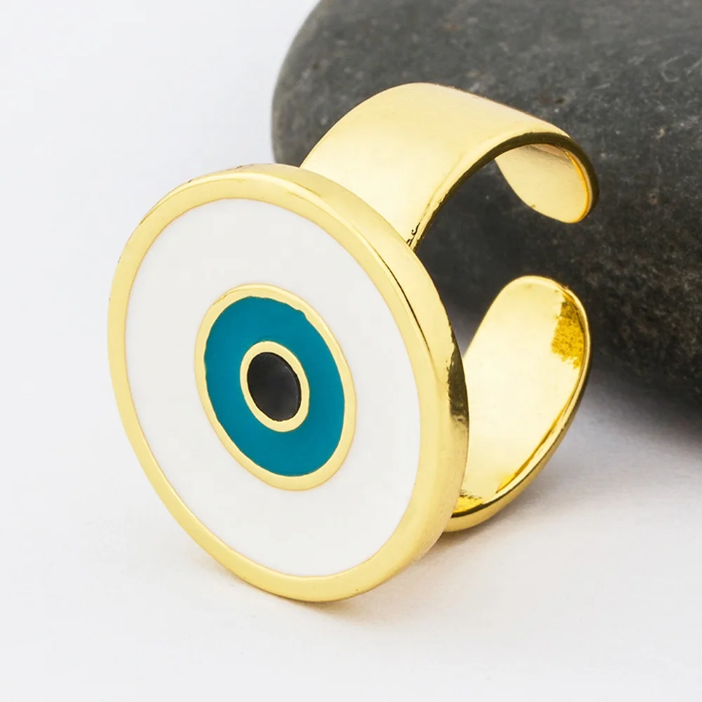 Wholesale Low MOQ Big Evil Blue Eye Rings For Women Copper Gold Plated Adjustable Rings Engagement Wedding Luxury Jewelry