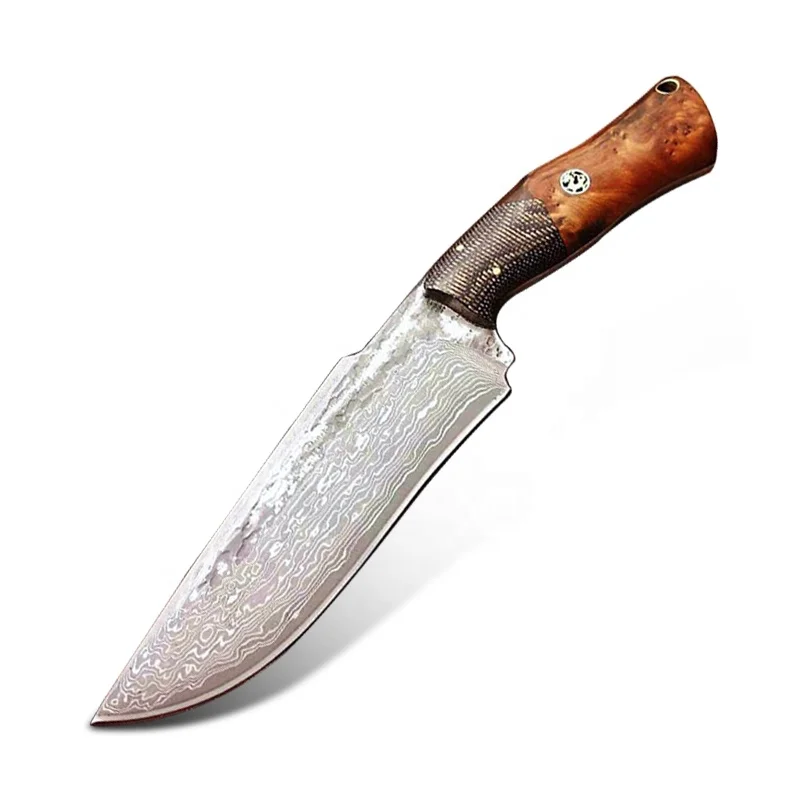 Top Quality Custom Survival Knife Hunting Knife 67 Layers Damascus Steel WIth VG10 Core Flax Arborvitae Handle Damascus Knife