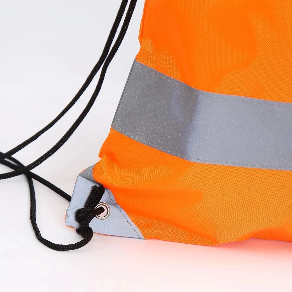 Promotional backpack style bicycle polyester reflective drawstring bag