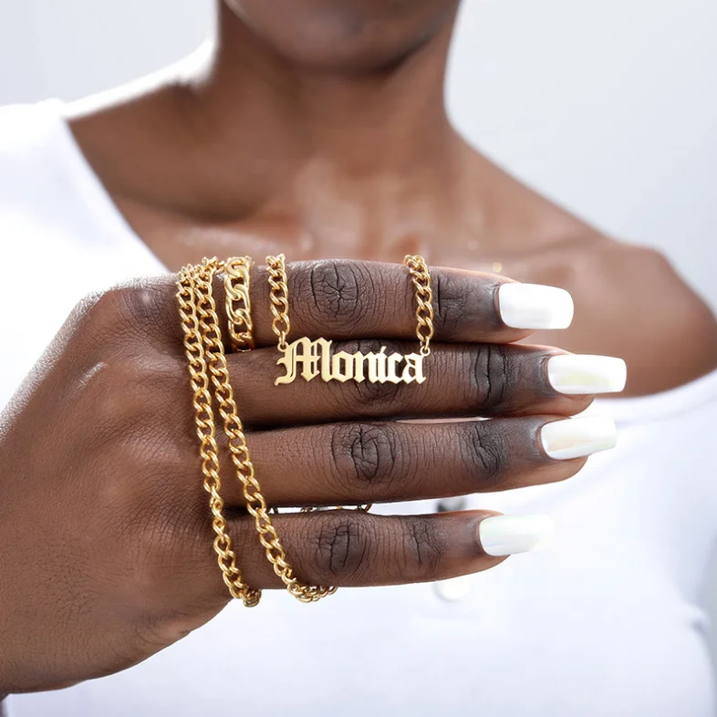 Aizhilin cadena cubana Personalized Custom Name 18K  Gold Plated Stainless Steel Jewelry Cuban Chain Nameplate Pendant Necklace