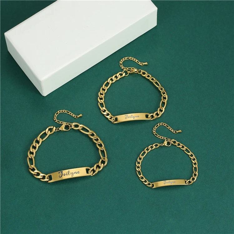 Custom Letter Engraving Stainless Steel 18K Gold Bracelet Blank Bracelet for Men and Women Custom